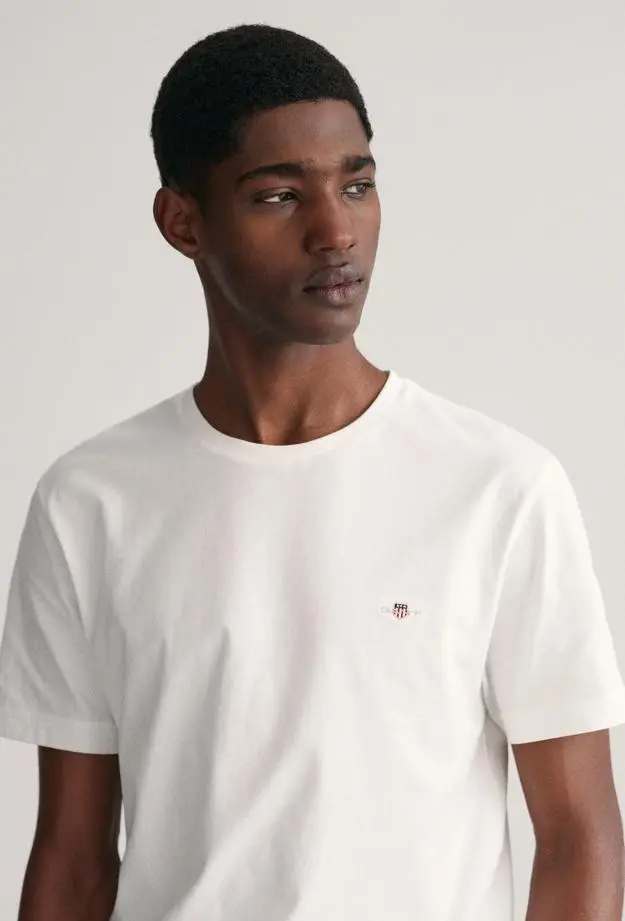 GANT Erkek Beyaz Regular Fit Bisiklet Yaka T-Shirt