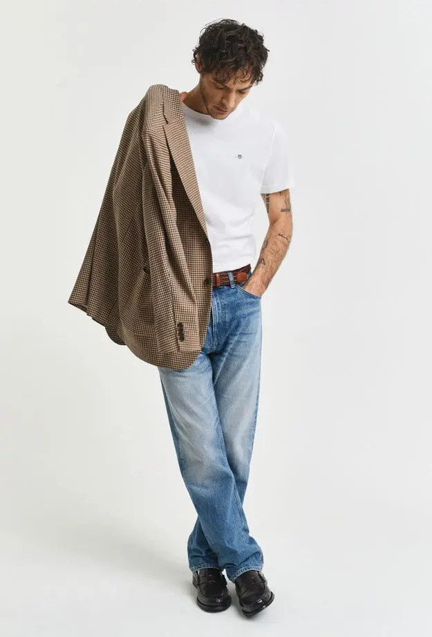 GANT Erkek Beyaz Regular Fit Bisiklet Yaka T-Shirt