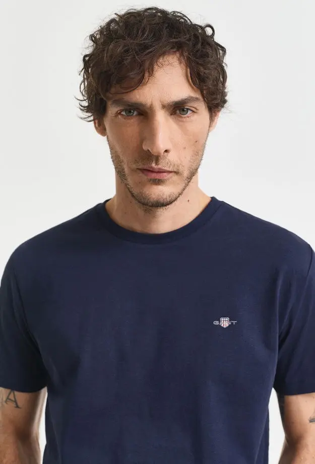 GANT Erkek Lacivert Regular Fit Bisiklet Yaka T-Shirt