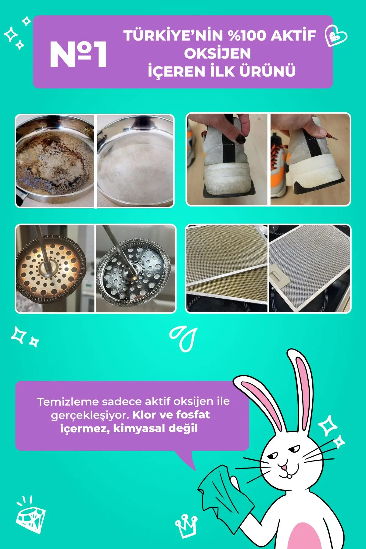 Çamaşır Ve Yüzey Için Çok Amaçlı Oksijenli Toz Leke Çıkarıcı ve beyazlatıcı 2'li Paket 2 X 800 gr