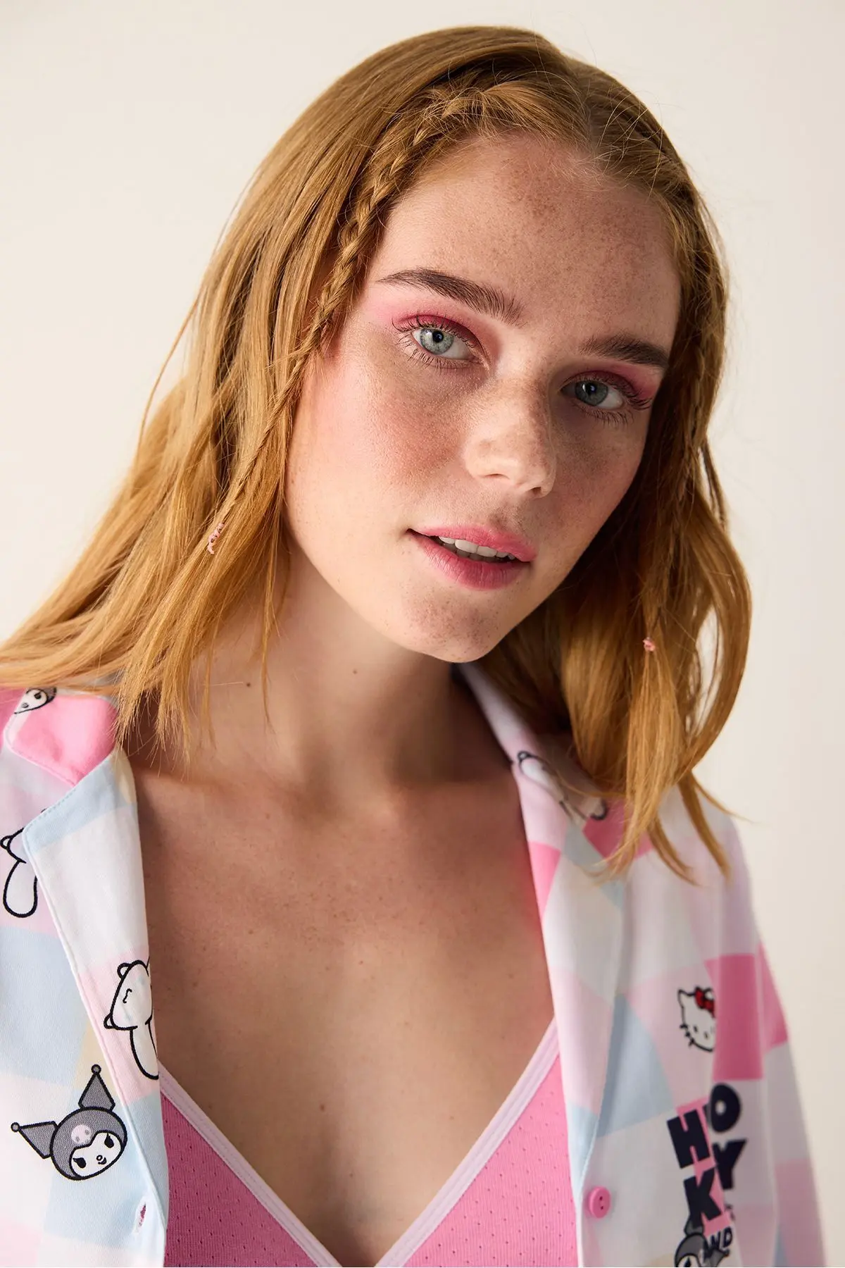 Sanrio Gingham Beyaz Düğmeli Gömlek Pantolon Pijama Takımı