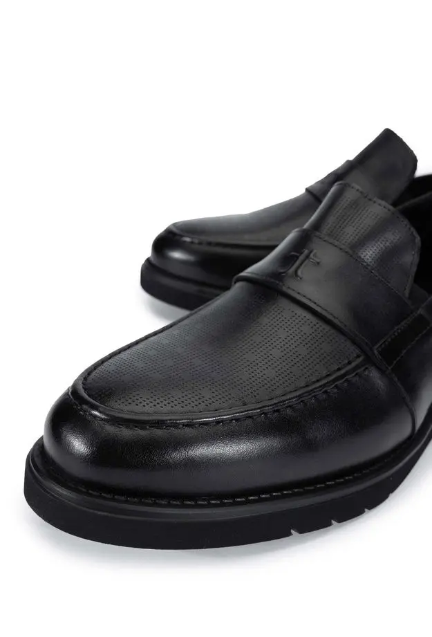 Tamer Tanca Erkek Hakiki Deri Siyah Loafer Ayakkabı