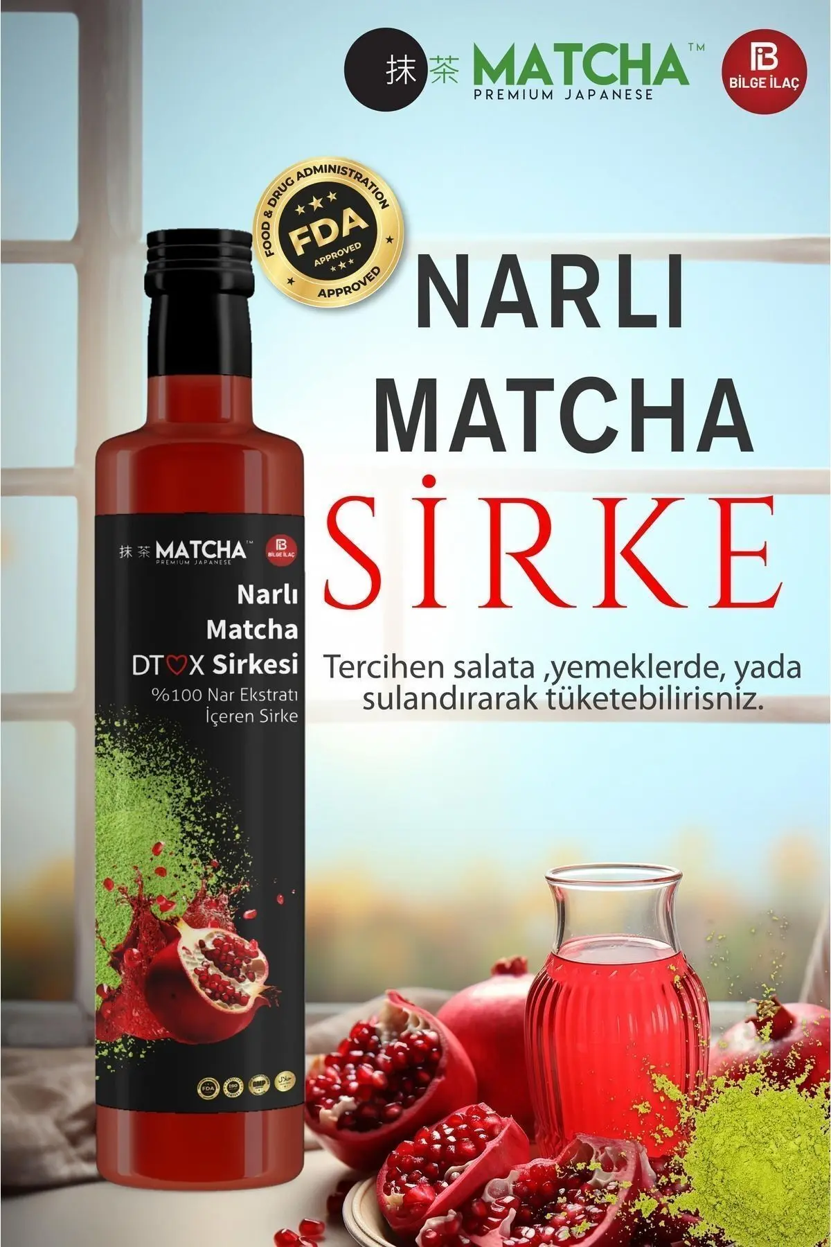 Narlı Matchalı Detox Sirkesi 250 ml