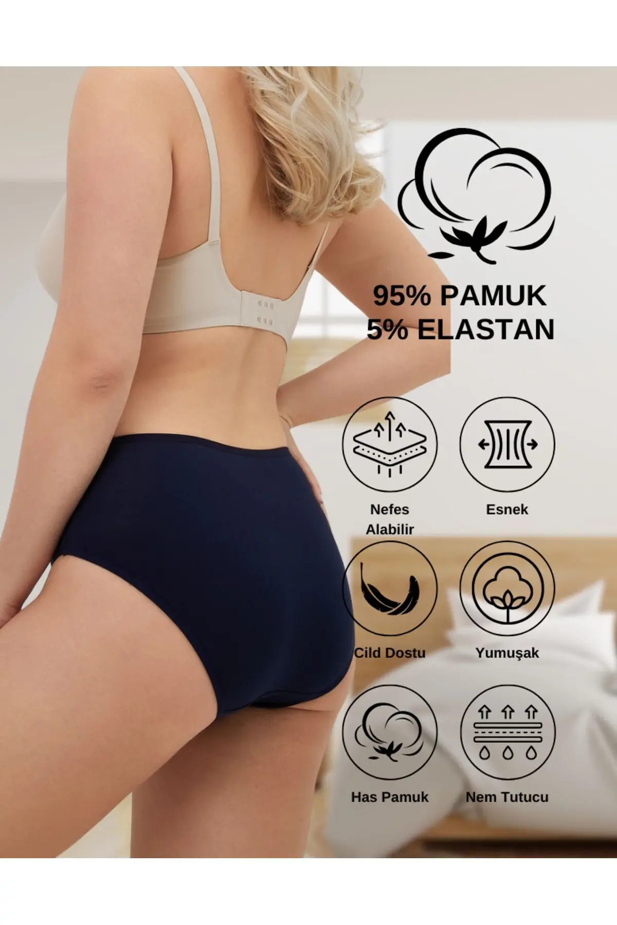 Kadın Pamuklu Bato / Hipster Külot - 5 Adet Siyah (S, M, L, XL, 2XL, 3XL, 4XL)