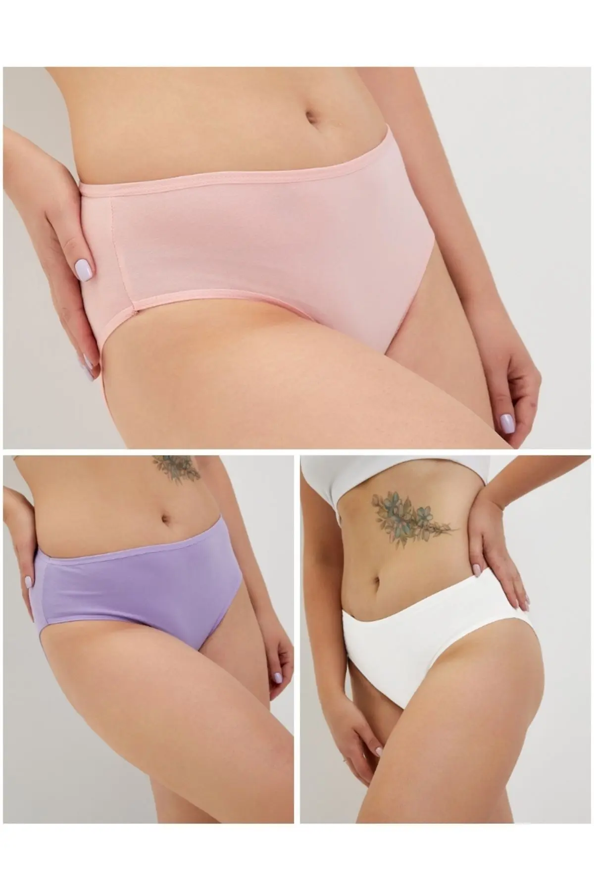 Kadın Pamuklu, Renkli Bato / Hipster Slip Külot- Fuşya, Lila, Gül Kurusu, Somon, Ekru