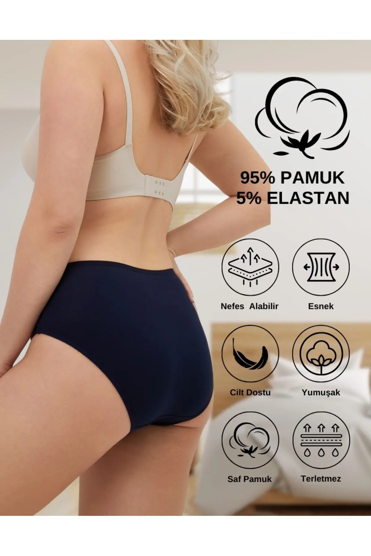 Kadın Pamuklu Hipster Külot Gri, Gül Kurusu, Lacivert, Pudra 5'li Paket