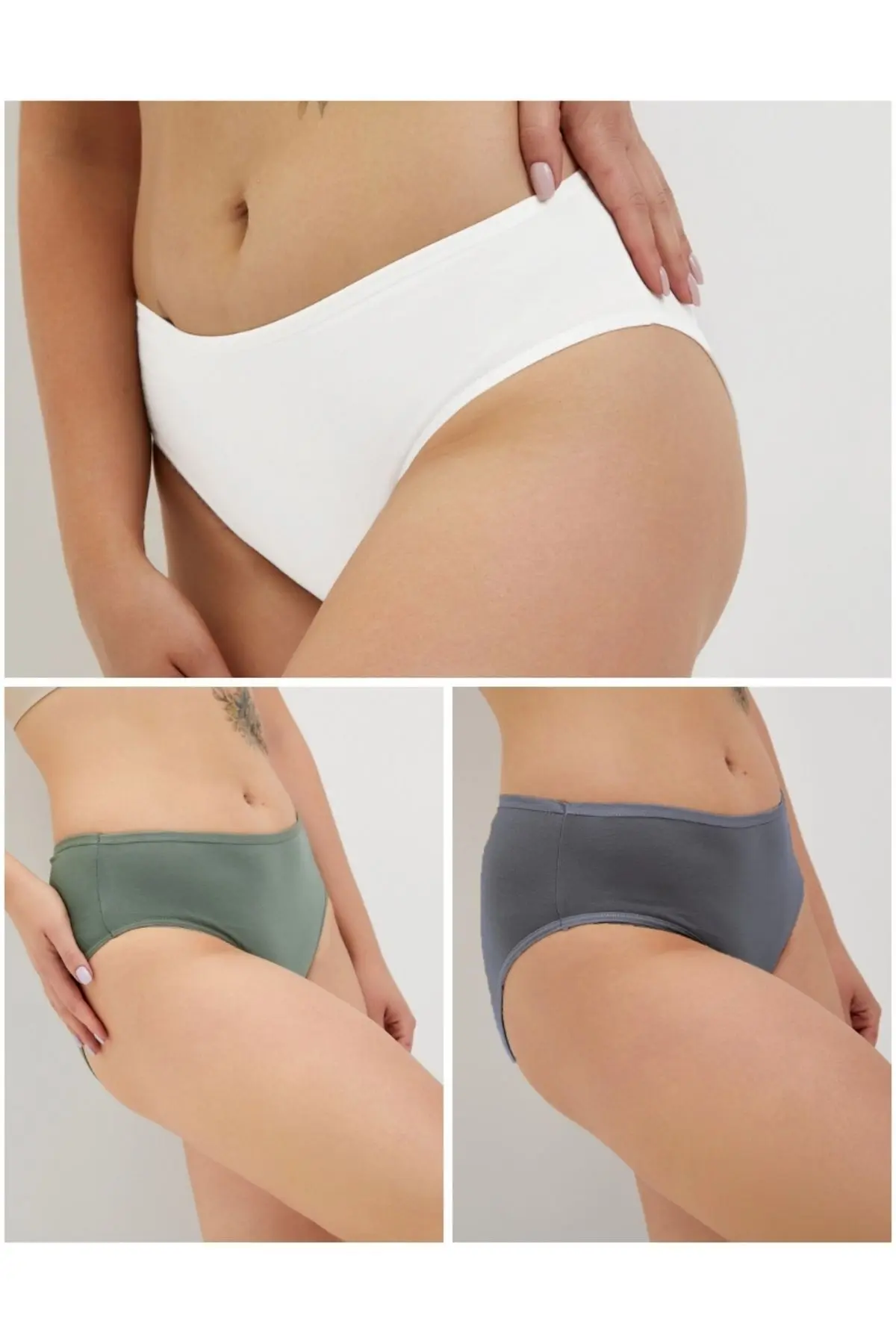 Kadın Pamuklu Renkli Bato / Hipster Slip Külot- Yeşil, Füme, Taş, A Kahve, Ekru