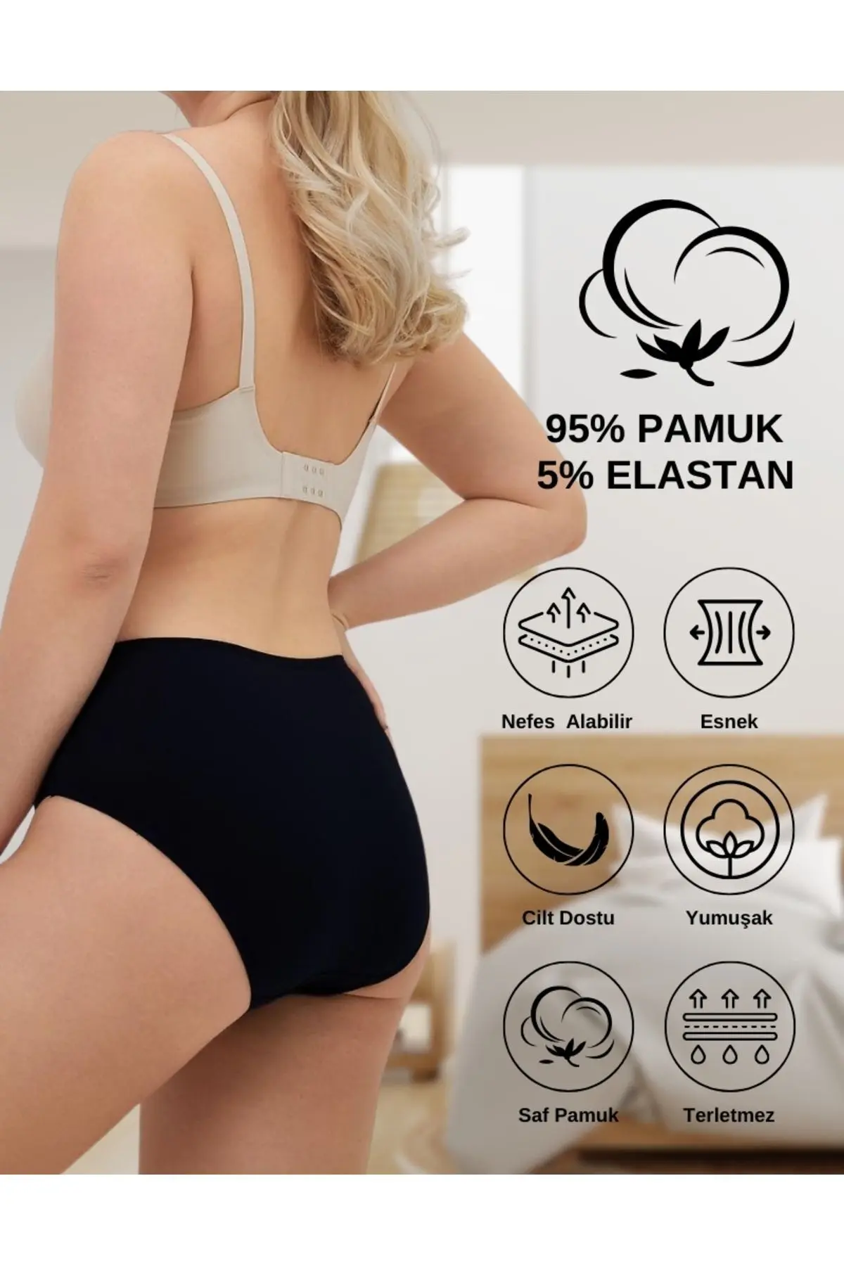 Kadın Pamuklu Bato/hipster Külot 5'li Paket - 2 Adet Siyah, 2 Adet Beyaz, 1 Adet Ten