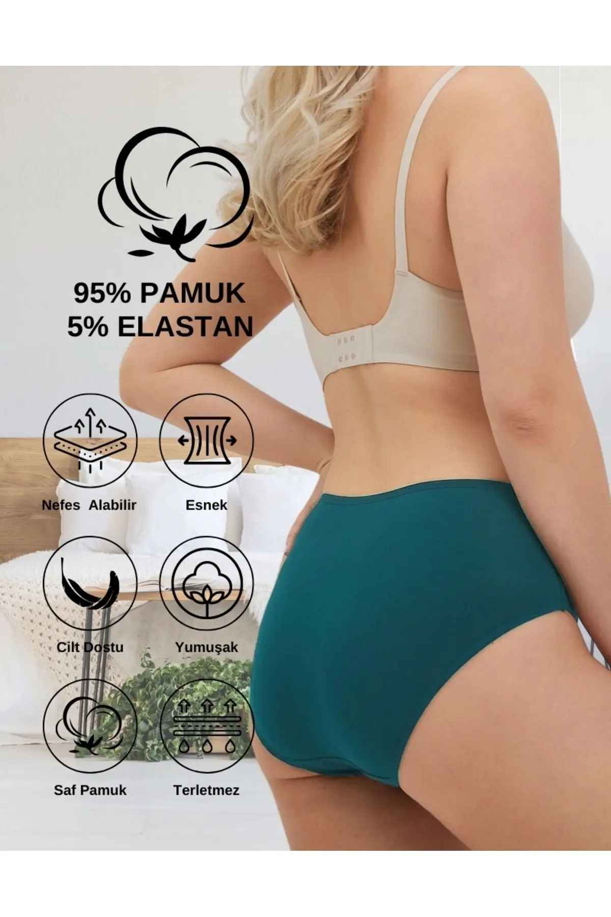 Kadın Pamuklu Renkli Bato / Hipster Slip Külot- Bordo, Lacivert, Siyah, Yeşil, Indigo