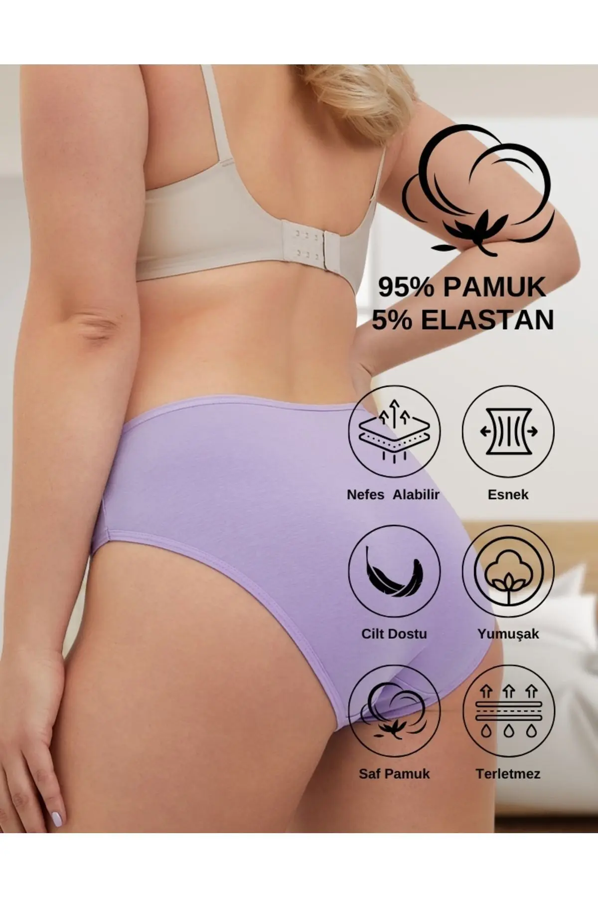 Kadın Pamuklu, Renkli Bato / Hipster Slip Külot- Fuşya, Lila, Gül Kurusu, Somon, Ekru