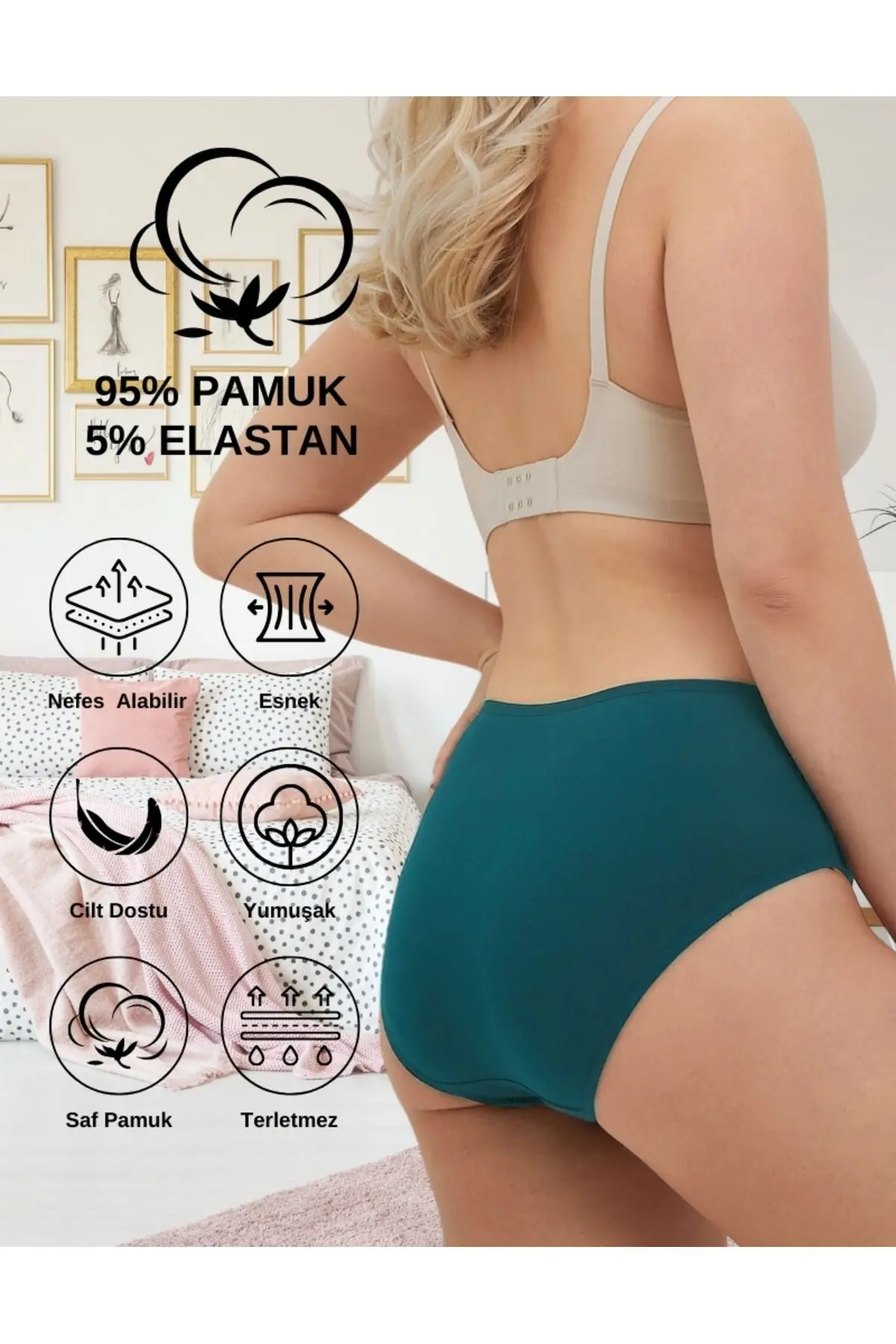 Kadın Pamuklu Renkli Bato Slip Külot- Siyah, Koyu Yeşil, Taş, Beyaz, Füme