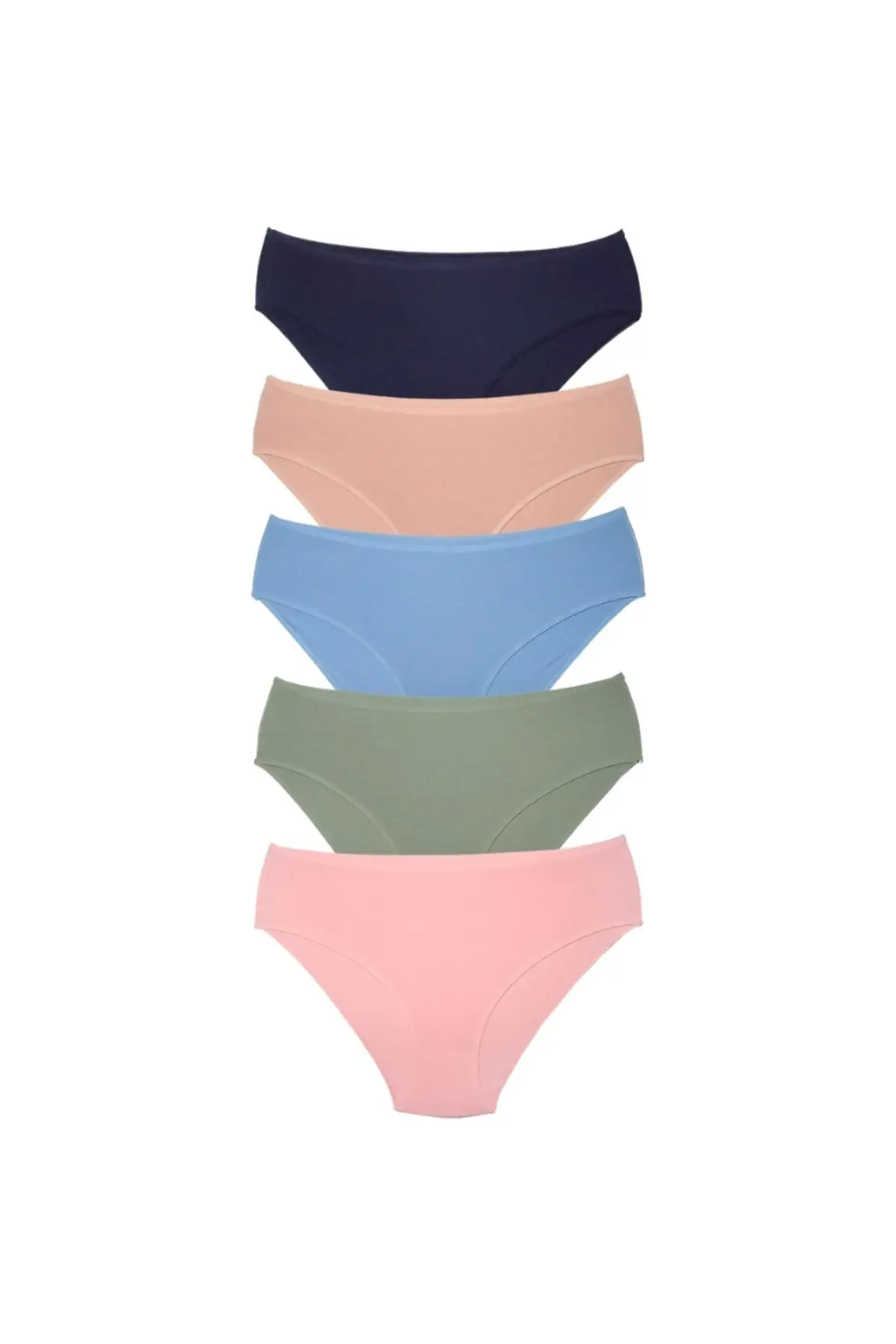 Kadın Pamuklu Renkli Bato / Hipster Slip Külot- Lacivert, Yeşil, Pembe, Pudra, Mavi -5'li Paket
