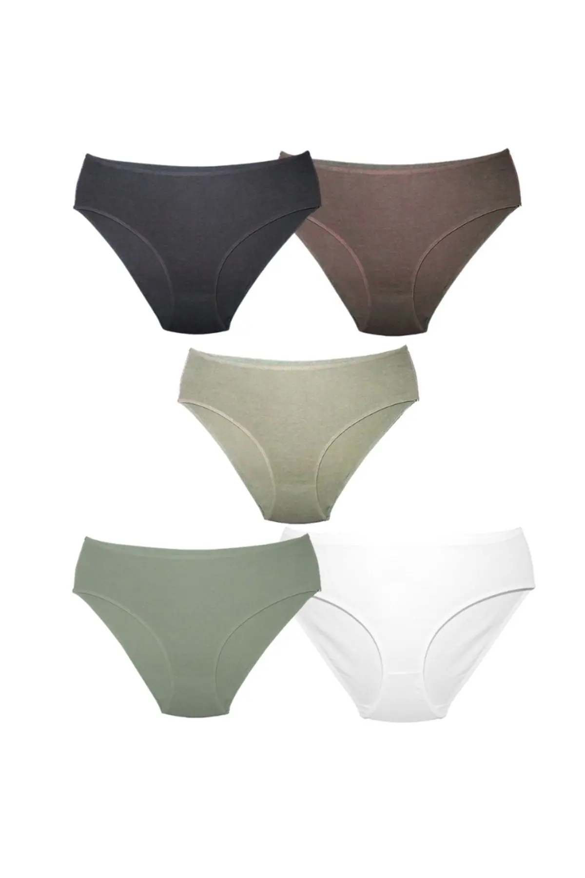 Kadın Pamuklu Renkli Bato / Hipster Slip Külot- Yeşil, Füme, Taş, A Kahve, Ekru