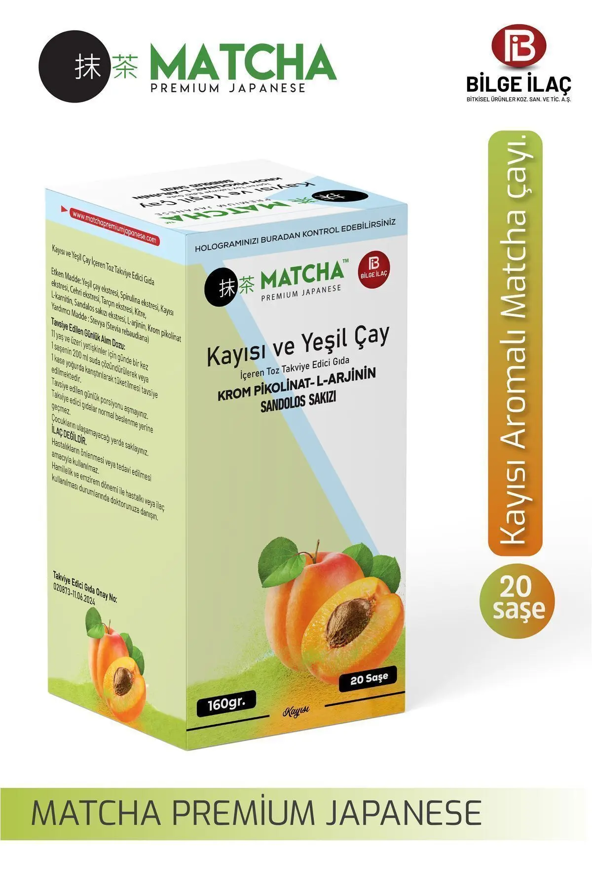 Bilge İlaç Matcha Premium Japanese Premium Japanese Kayısı Aromalı Detox Burner Form Matcha Çayı