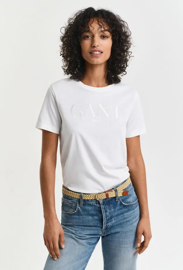 GANT GANT Kadın Krem Regular Fit Bisiklet Yaka Logolu T-Shirt