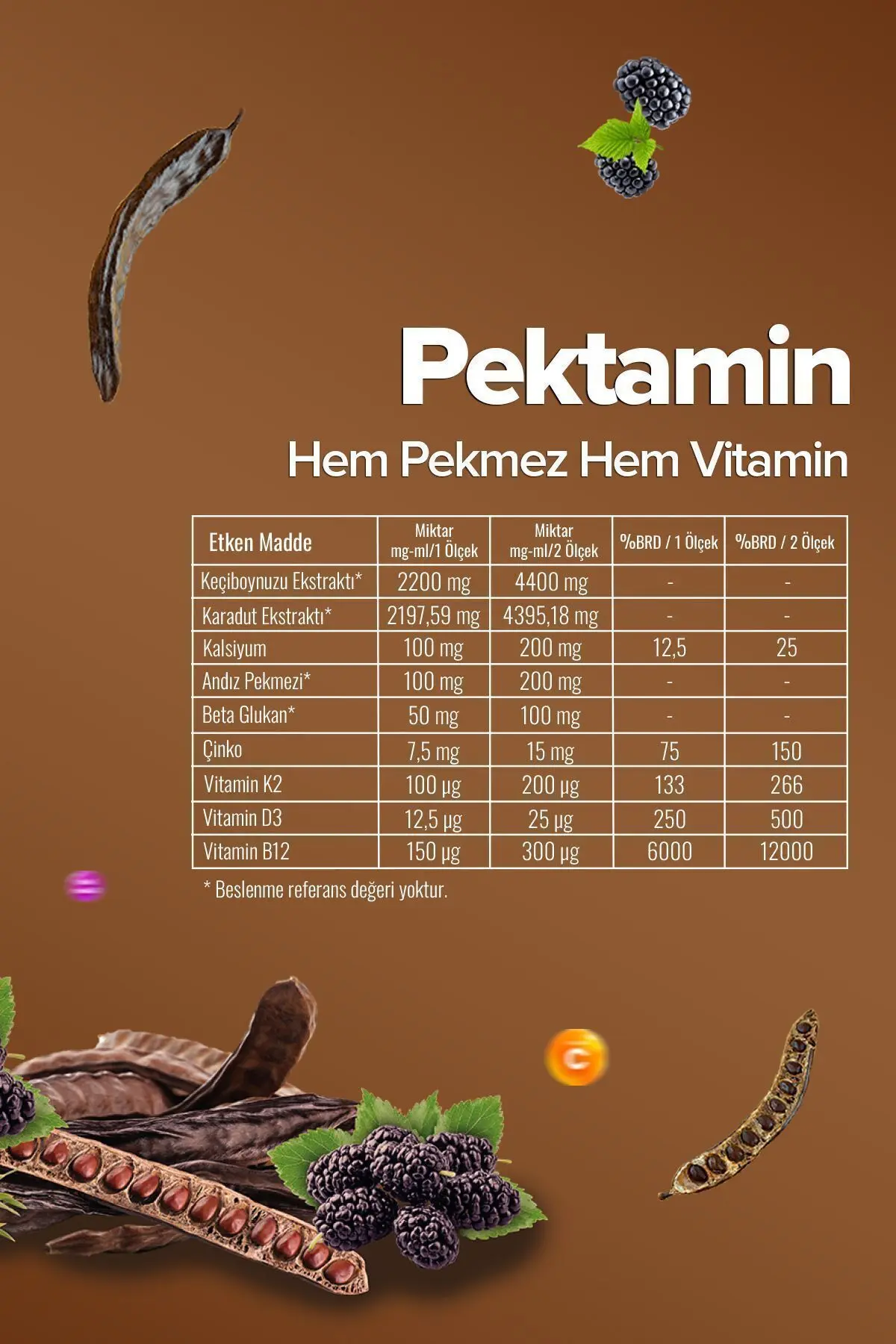 Pektamin - Karadut, Keçiboynuzu Ve Andız Pekmezi Karışımı ( Vitamin Takviyeli )