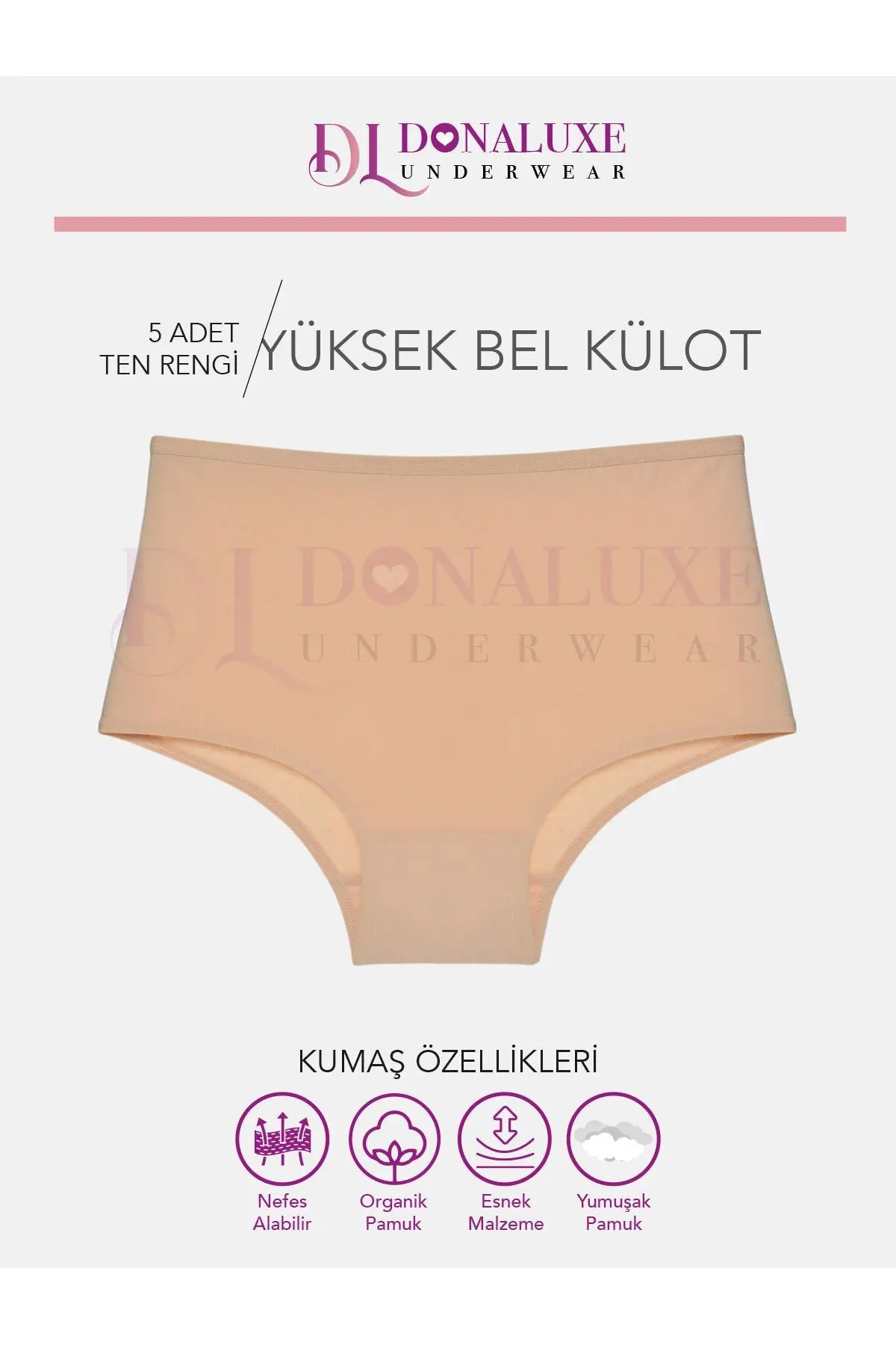 Kadın Yüksek Bel Ten Pamuklu Yumuşak Kumaş 5'li Paket Külot