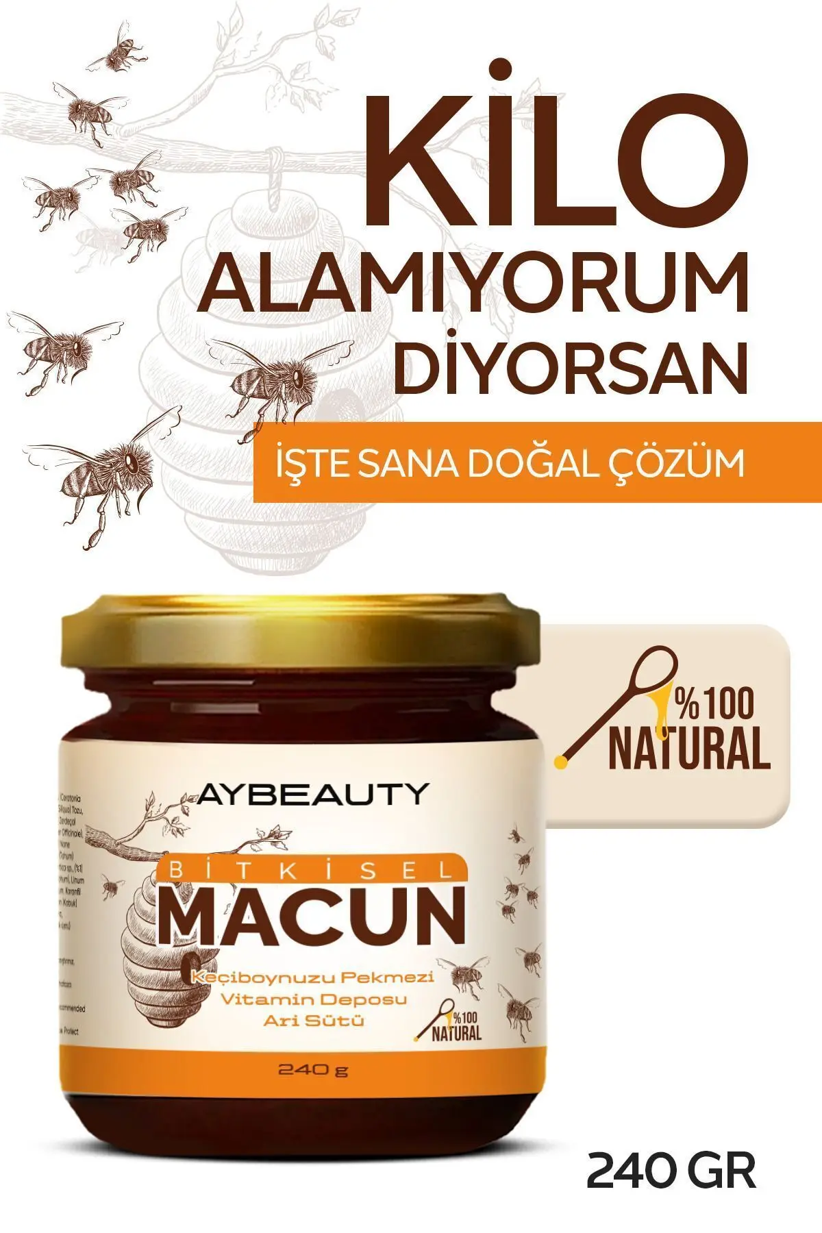 AYBEAUTY Kakaolu, Pekmez, Arı Sütü, Bal, Ve Vitamin, Iştah,açıcı Kilo Aldırıcı, Organik Macun