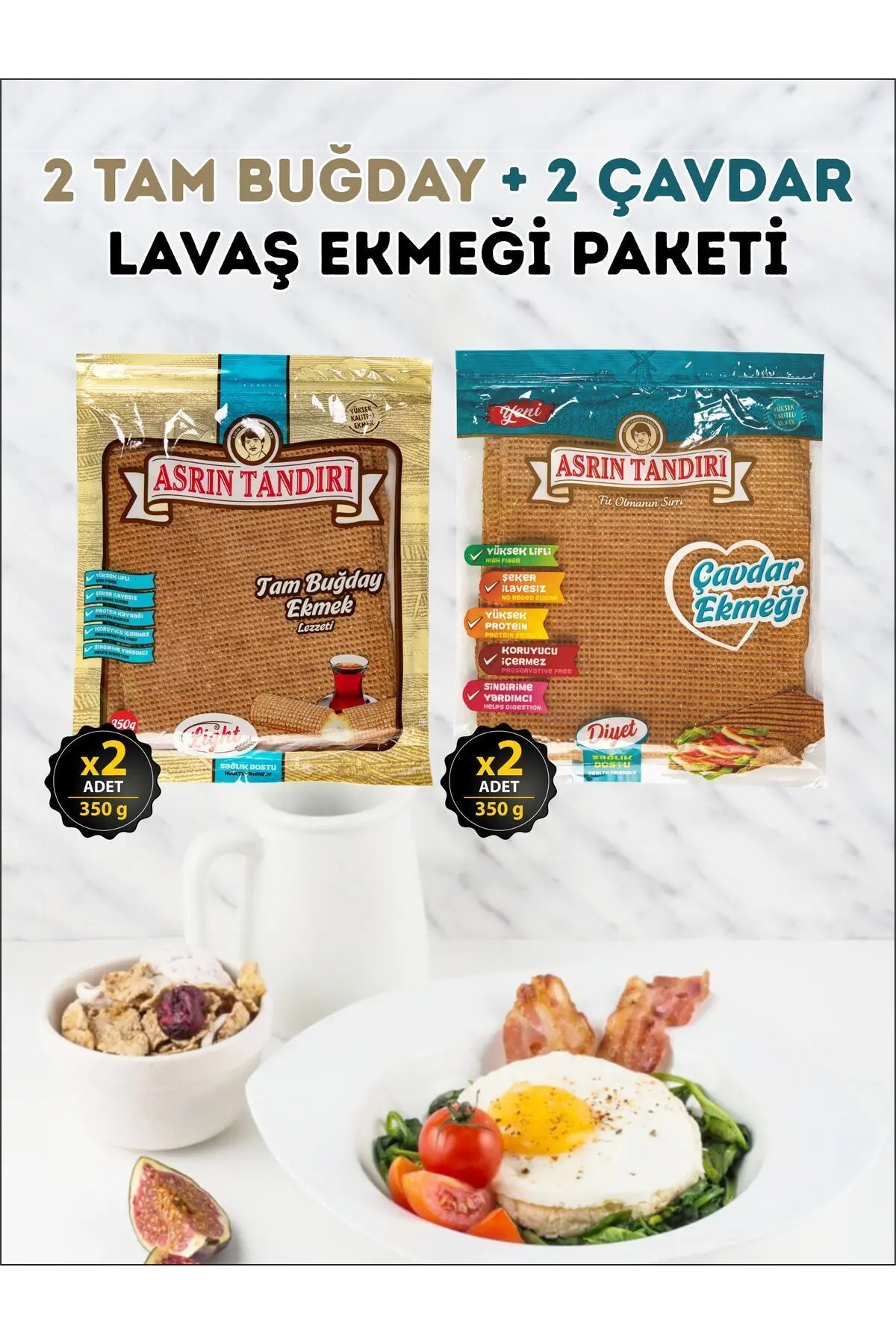 Asrın Tandırı 4’Lü Paket (2Adet Ekşi Mayalı Tam Buğday + 2 Adet Ekşi Mayalı Çavdar Lavaş Ekmeği Paketi)