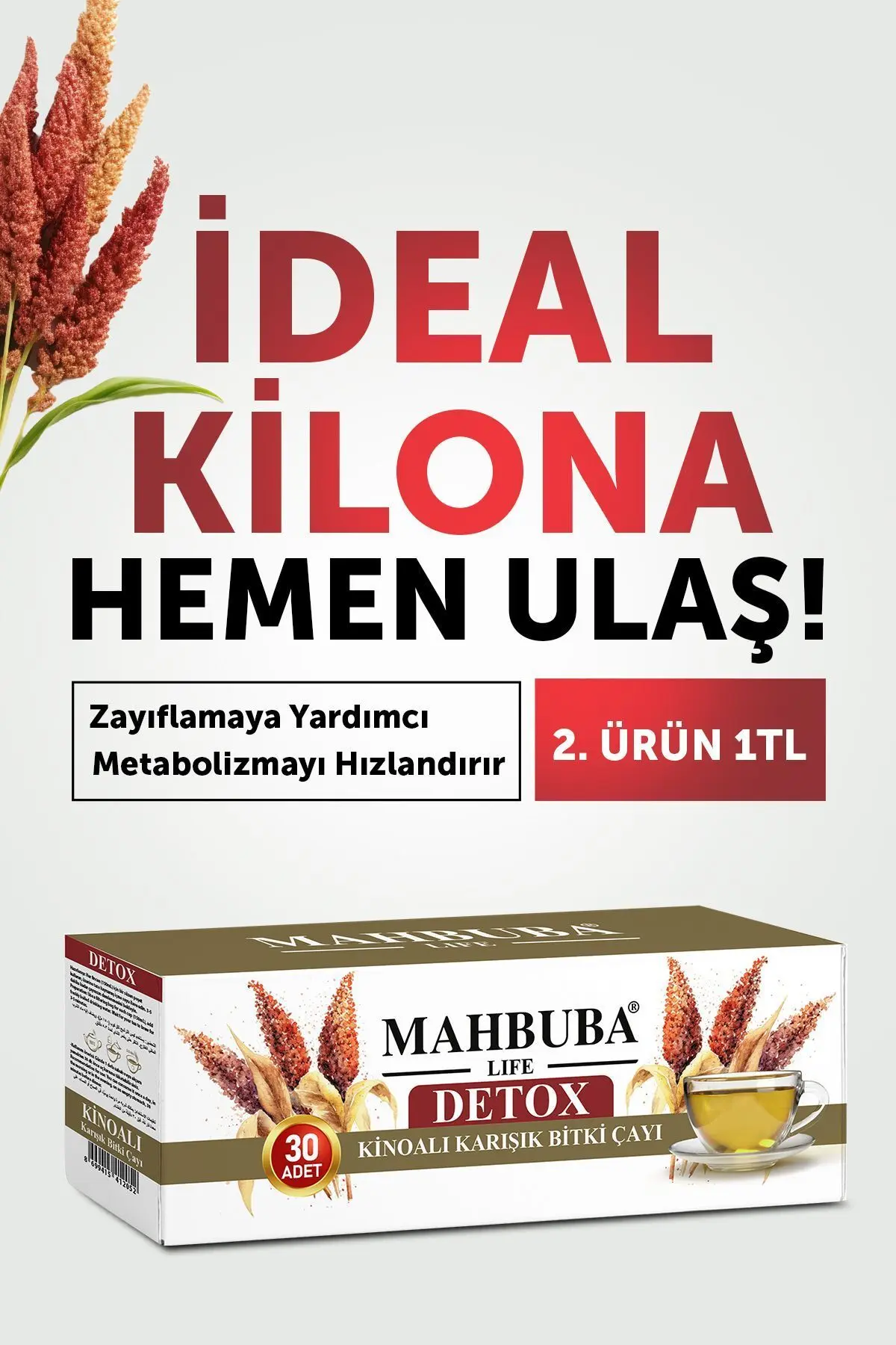 Mahbuba Kilo Vermeye Yardımcı Detox Kinoalı Karışık Bitki Çayı Zayıflama Form Diyet 1 Aylık 30x2gr