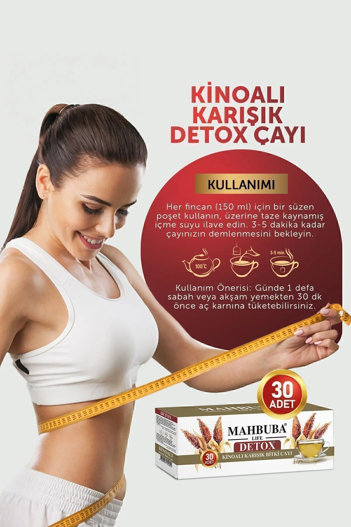 Kilo Vermeye Yardımcı Detox Kinoalı Karışık Bitki Çayı Zayıflama Form Diyet 1 Aylık 30x2gr