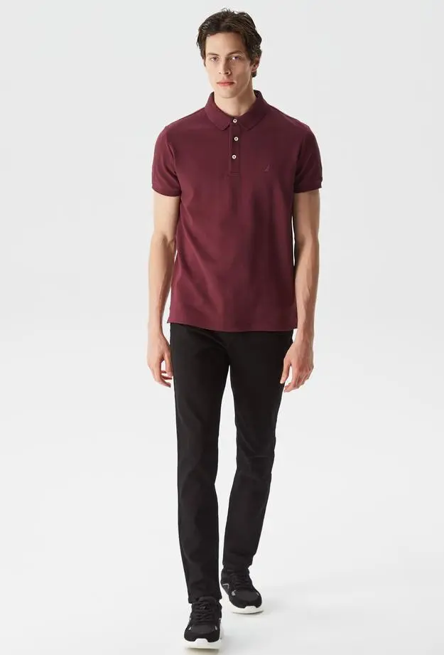 Nautica Erkek Bordo Slim Fit Kısa Kollu Polo