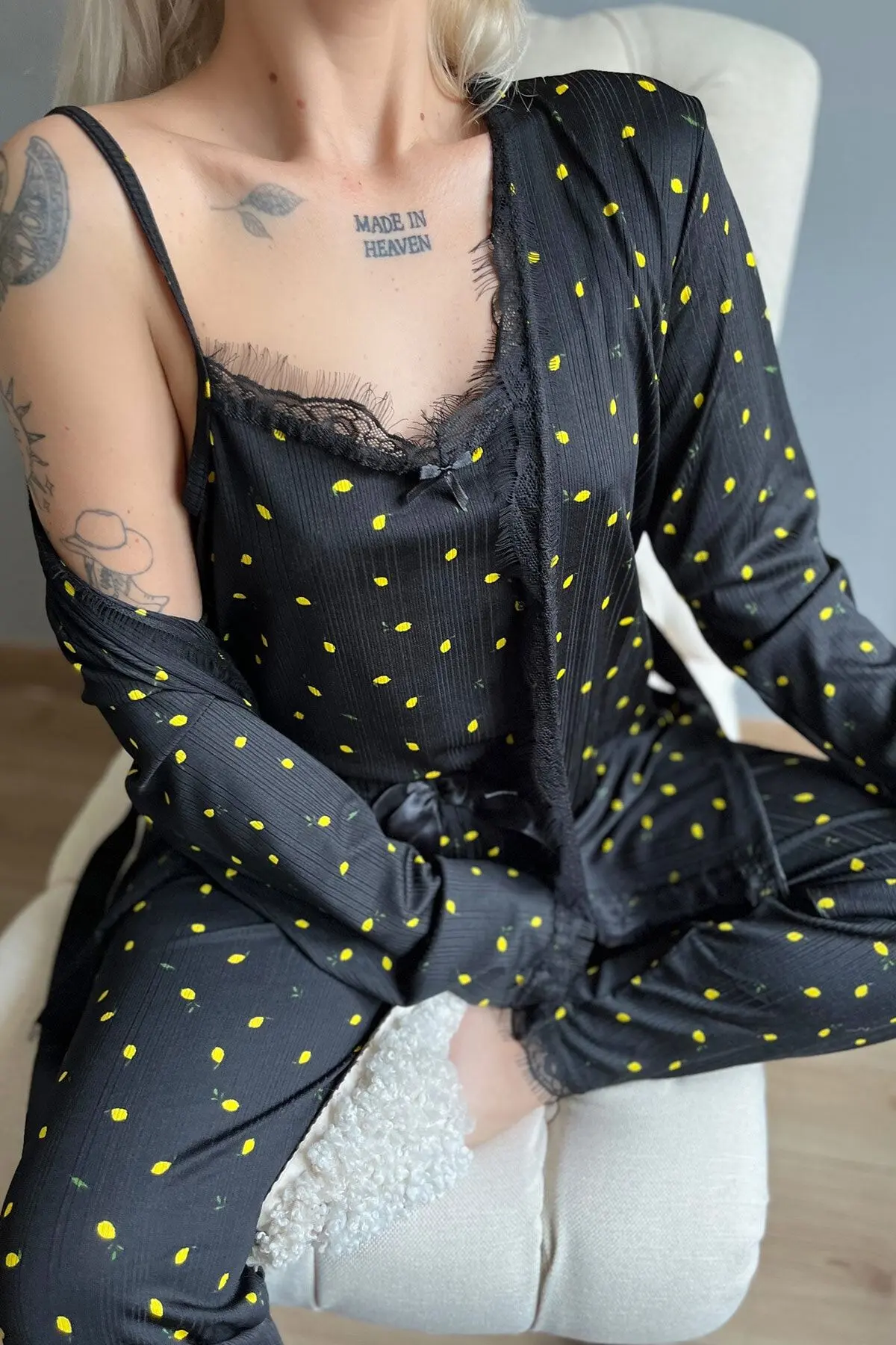 Mini Lemon Desenli Sabahlıklı Pegasus Pijama Takımı