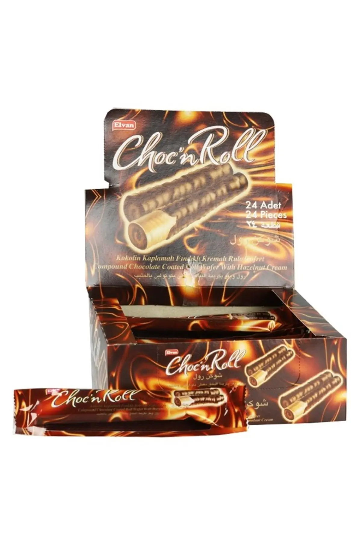 Elvan Choc N Roll Kakao Kaplamalı Fındık Kremalı Roll Gofret 16 Gr. 24 Adet (1 KUTU)