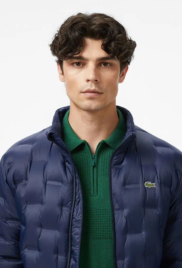 Lacoste Erkek Dik Yaka Kapitone Lacivert Mont