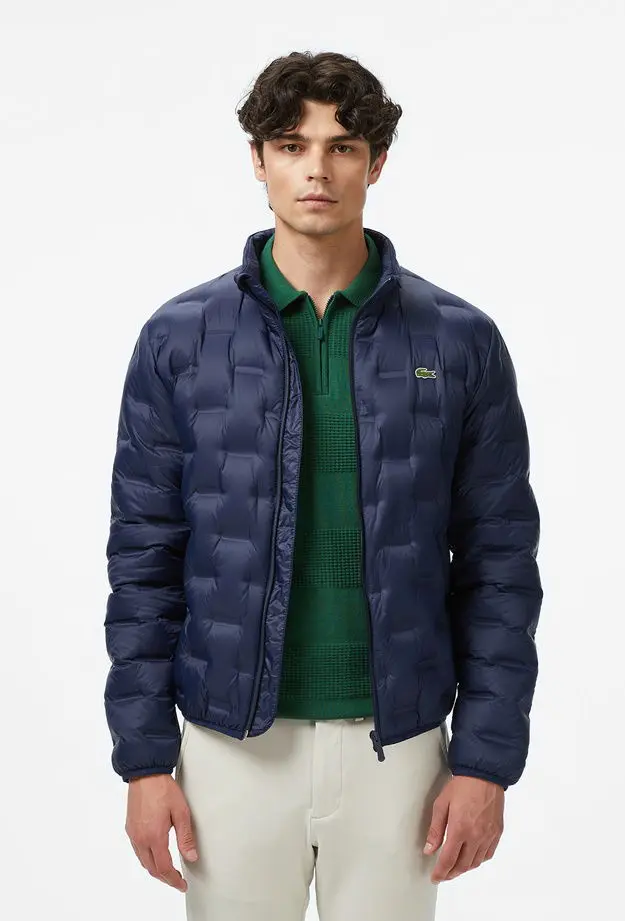 Lacoste Lacoste Erkek Dik Yaka Kapitone Lacivert Mont