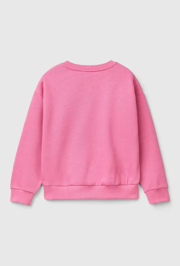 Kız Çocuk Pembe Önü Kalpli Payetli Düşük Omuz Bisiklet Yaka Sweatshirt