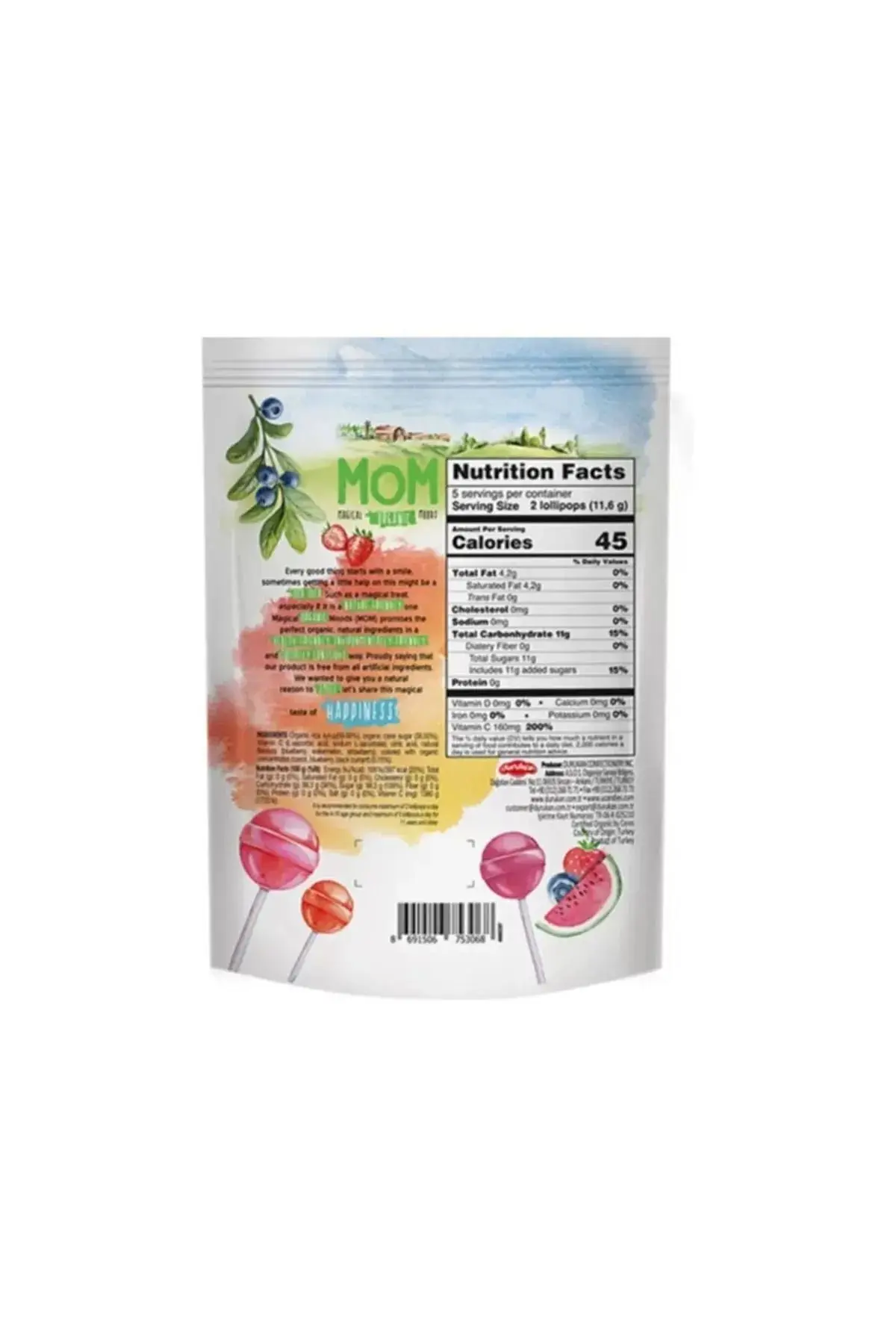 Organik Lolipop (ÇİLEK, KARPUZ, YABAN MERSİNİ VE C VİTAMİNİ) - 1 Paket