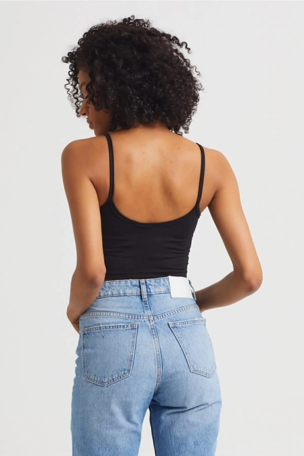 Kadın Siyah Scuba Kumaş İp Askılı Crop Top