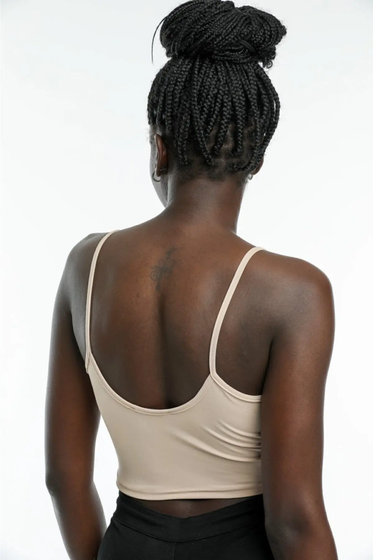 Kadın Bej Rengi Scuba Kumaş Ip Askılı Crop Top