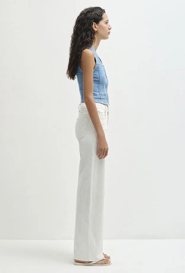 Mavi Malibu Akdeniz Çizgili Kırık Beyaz Jean Pantolon 1010152-89688