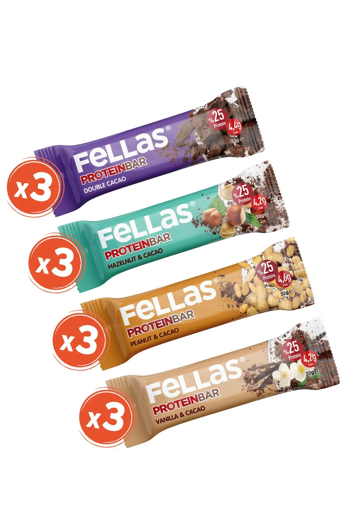 Fellas Protein Bar 32g Karma Kutu 12 Adet (4 Çeşit)