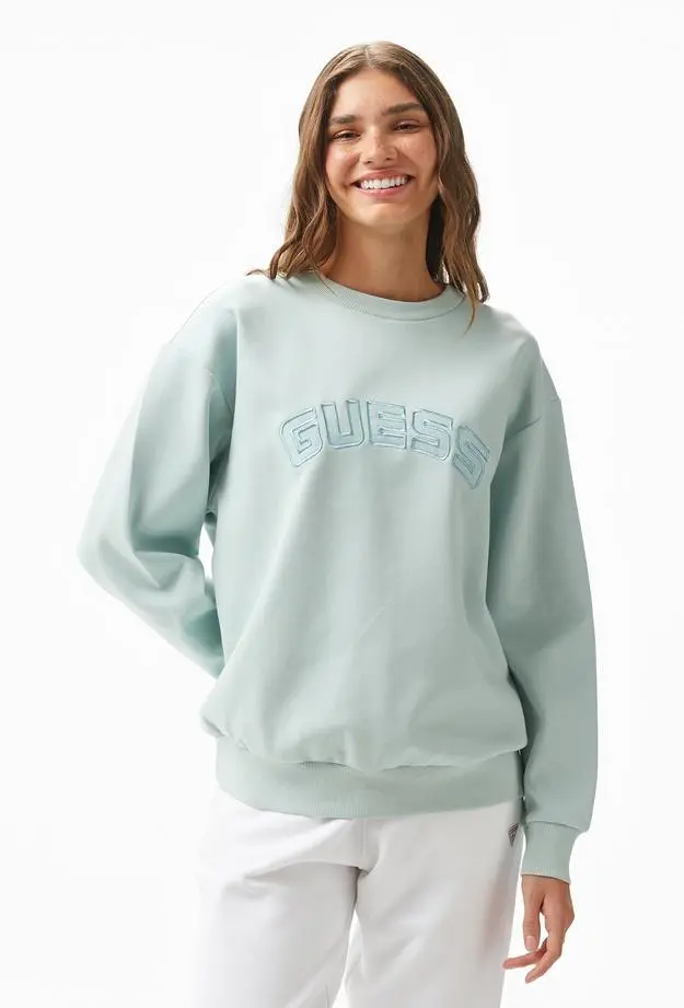 Guess Guess Yvette Poly Cotton Fleece Kadın Yeşil Sweatshirt