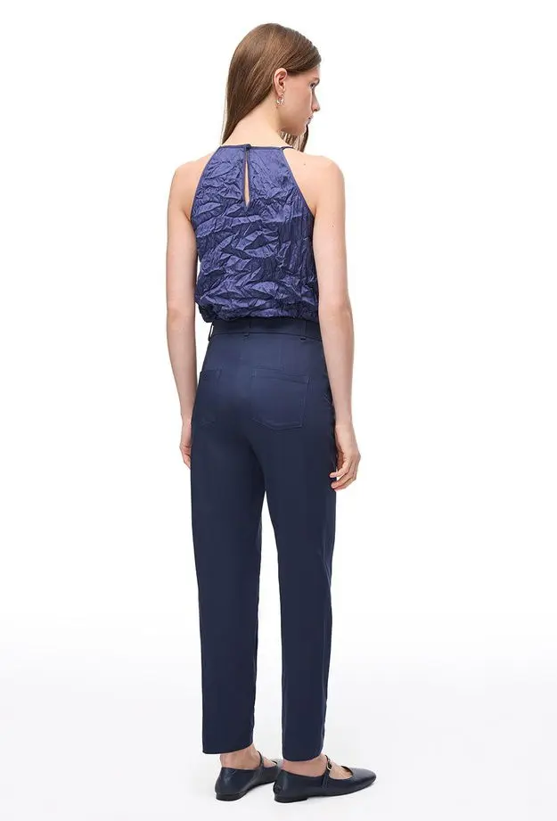 Lacivert Milos Slim Fit Yüksek Bel Pantolon