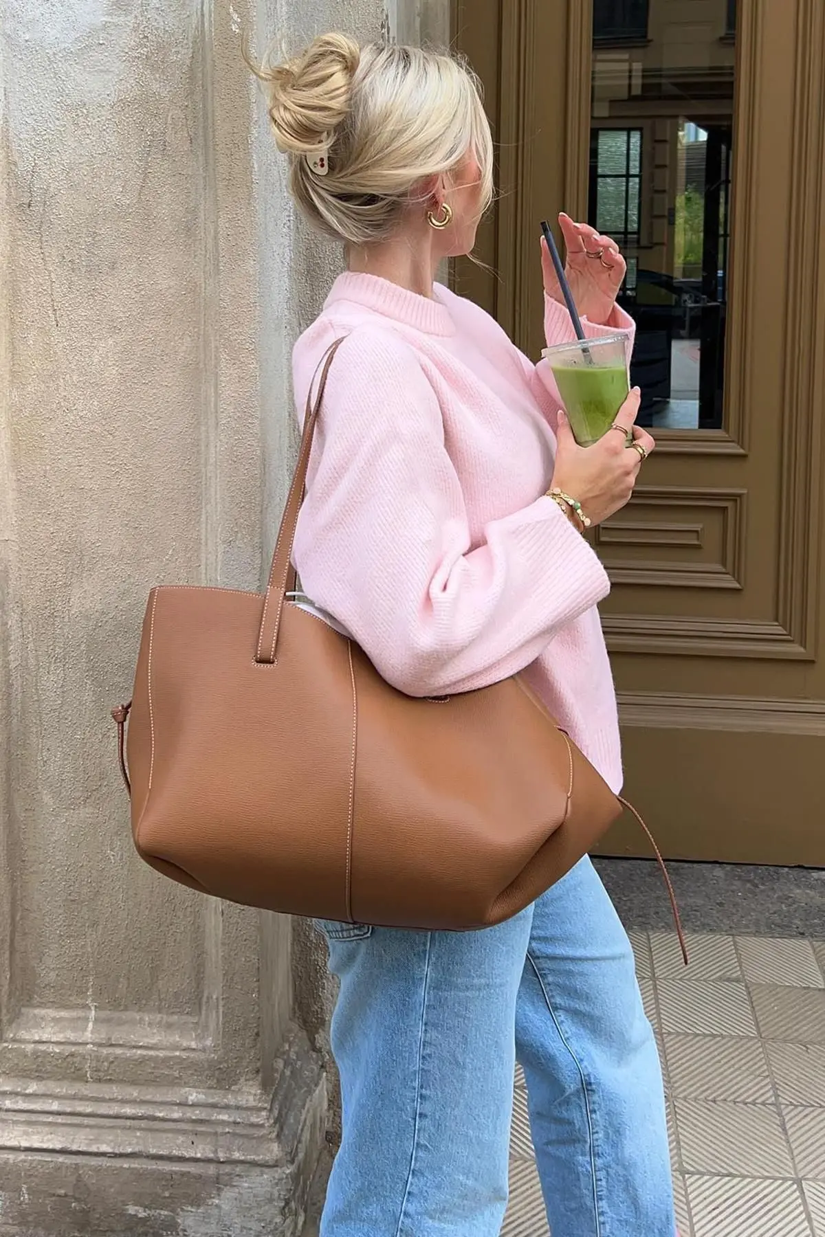 Pembe Bisiklet Yaka Oversize Triko Kazak Mg1972