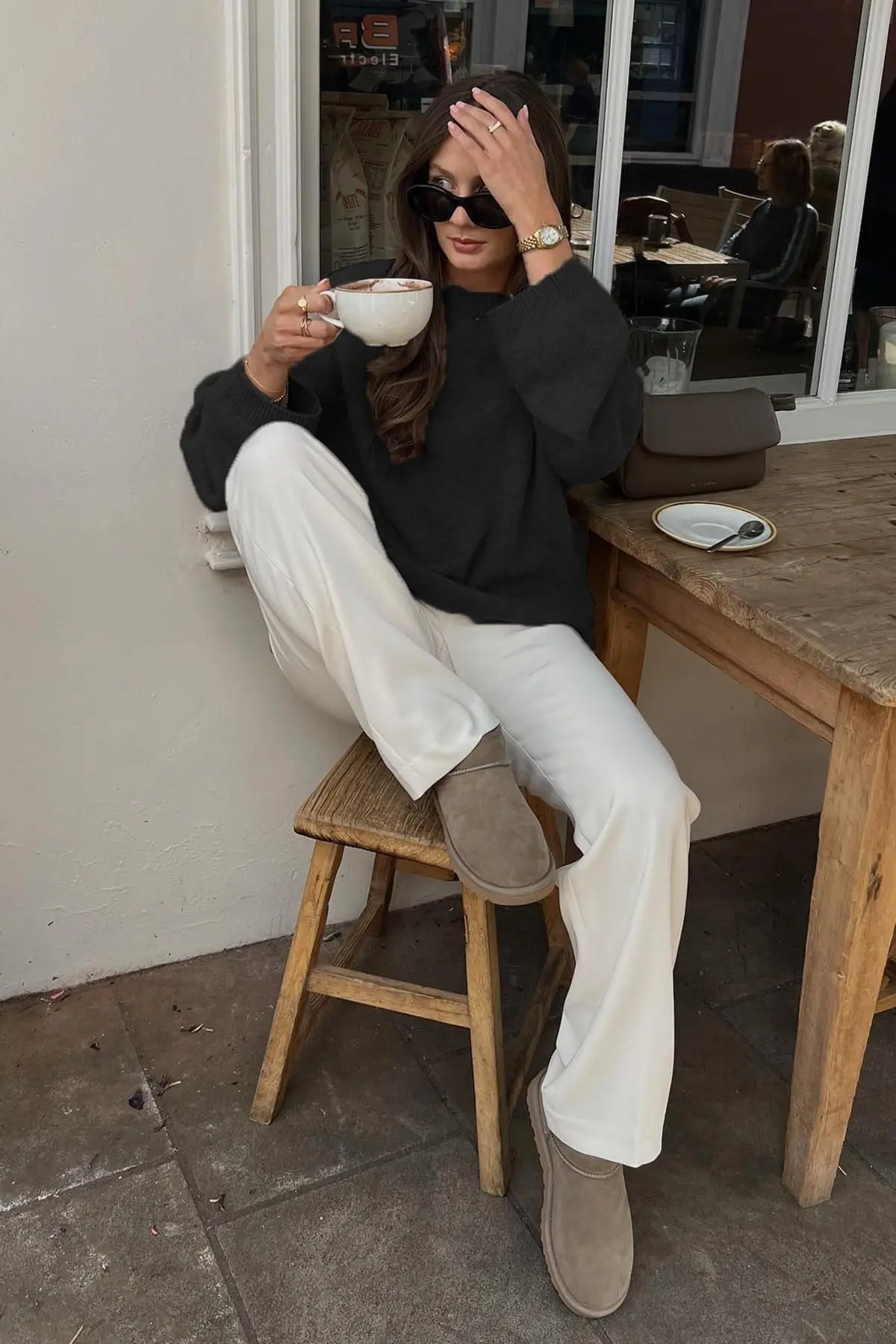 Siyah Bisiklet Yaka Oversize Triko Kazak MG1972