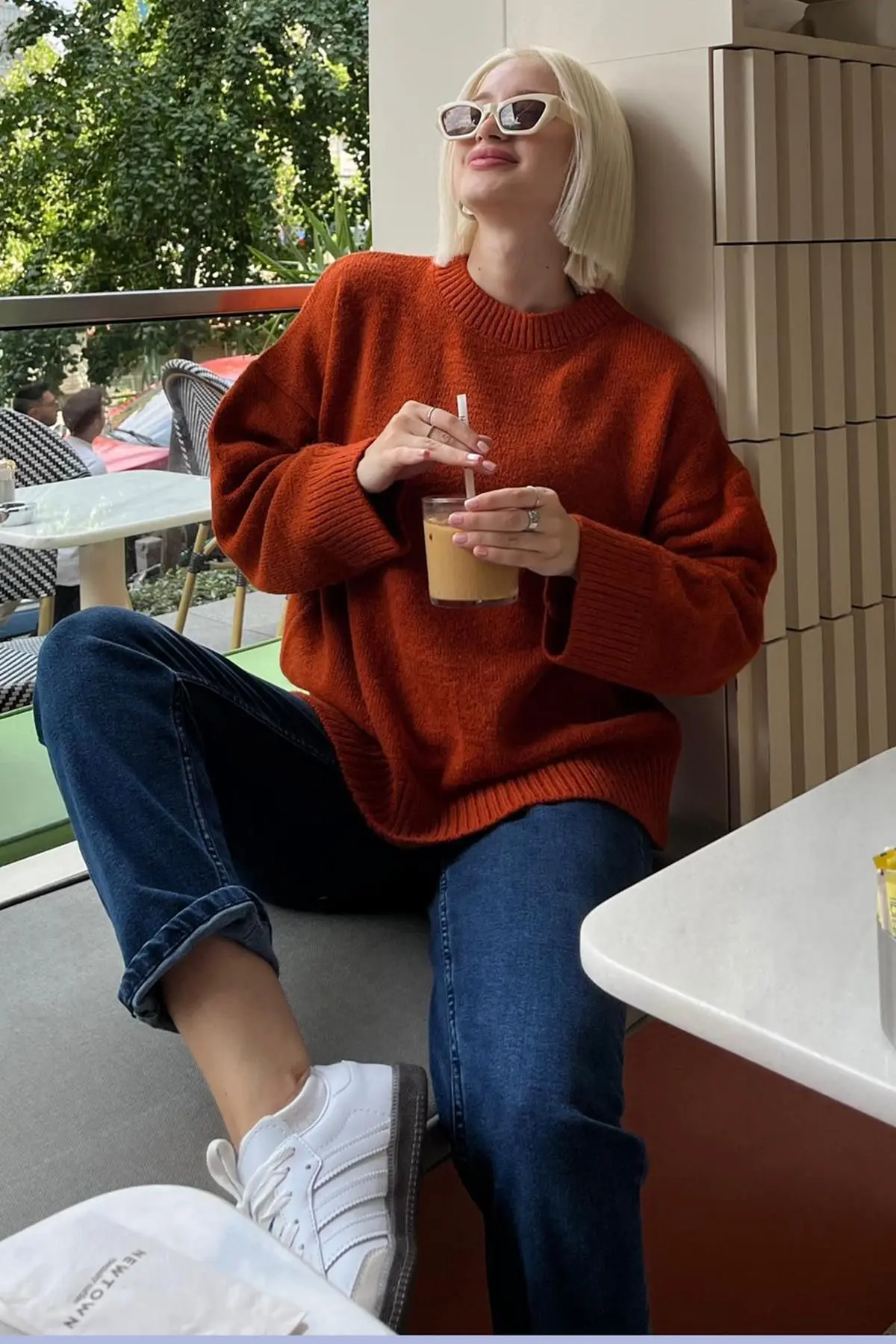 Kiremit Bisiklet Yaka Oversize Triko Kazak MG1972