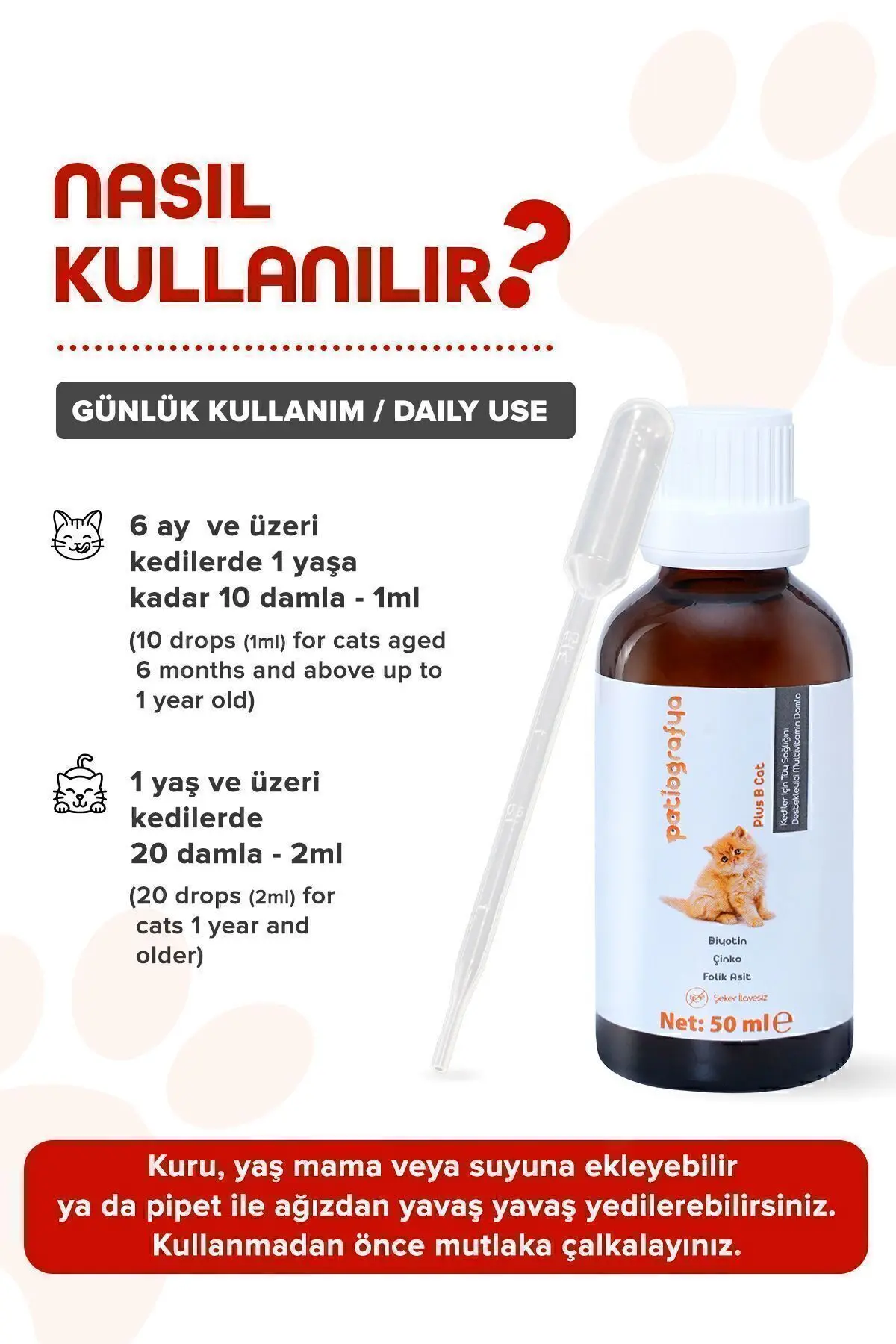 Plus B Kediler Için Tüy Dökümünü Azaltan, Besleyen Tüy Sağlığı Damlası Kedi Tüy Döküm Önleyici 50 ml