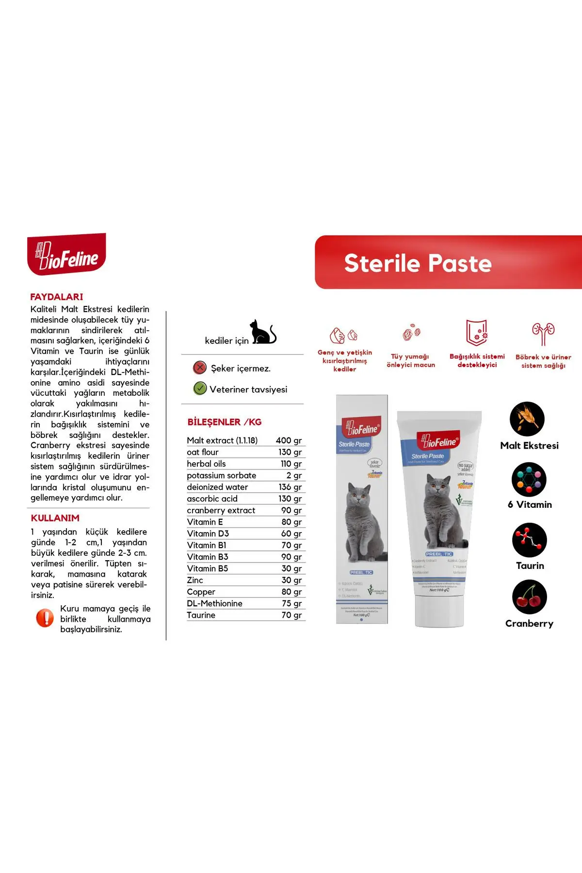 Kısır Kediler İçin Multivitaminli Malt Macun 100g | Sterile Paste