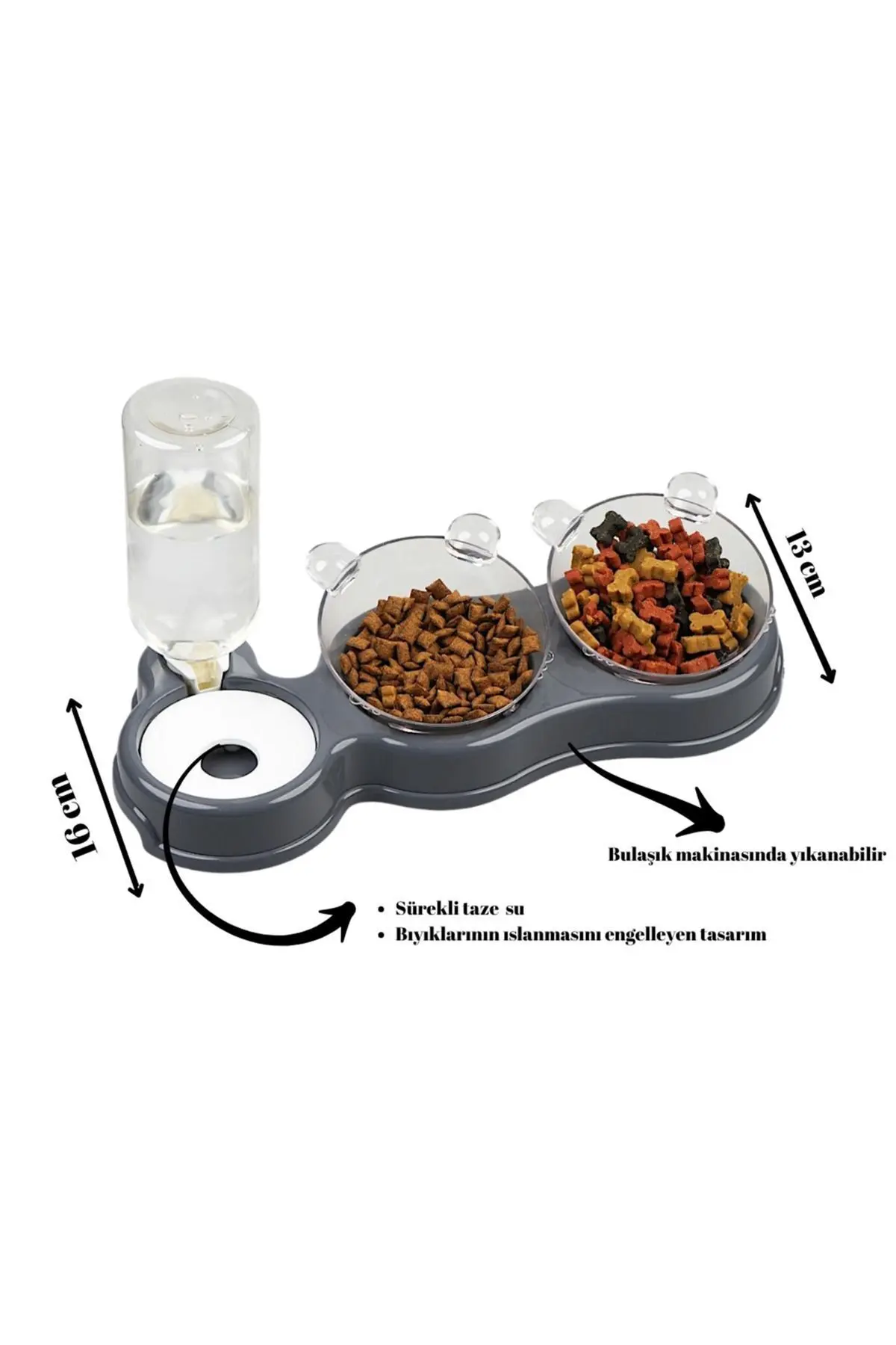 Çift Hazneli- 3' Lü Beslenme Mama Ve Su Kabı Sarı 500ml 36*21*16 Cm