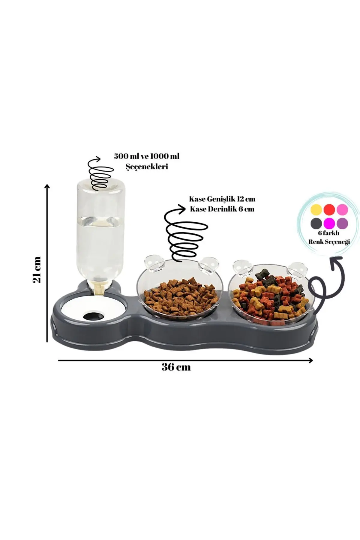 Çift Hazneli- 3' Lü Beslenme Mama Ve Su Kabı Sarı 500ml 36*21*16 Cm