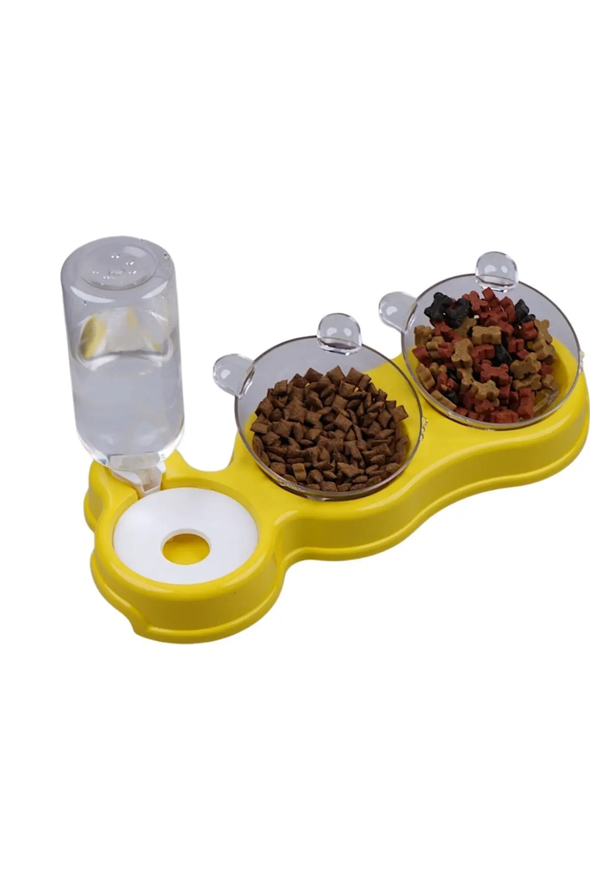 Glipet Çift Hazneli- 3' Lü Beslenme Mama Ve Su Kabı Sarı 500ml 36*21*16 Cm