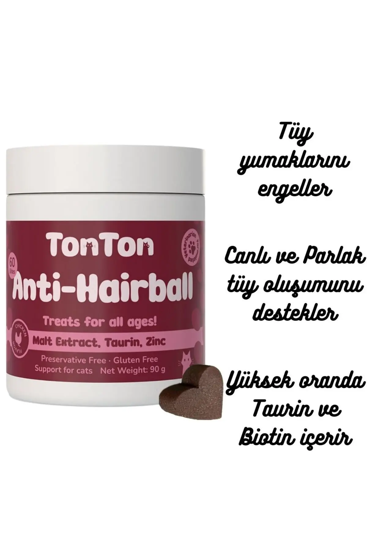 Glutensiz Anti-Hairball Malt 60 Tablet(Yumuşak&Çiğnenebilir, Biotin, Çinko, Taurin Destekli)