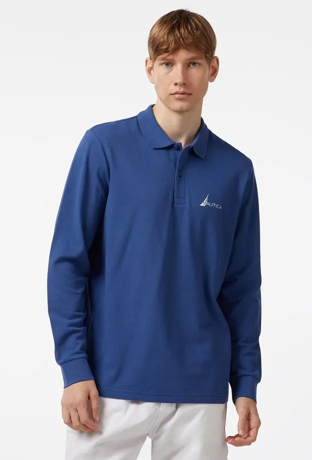 Nautica Nautica Erkek Mavi Classic Fit Uzun Kollu Polo