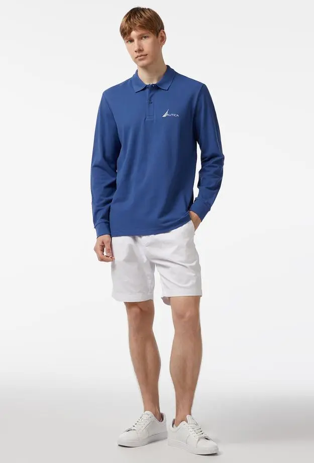 Nautica Erkek Mavi Classic Fit Uzun Kollu Polo