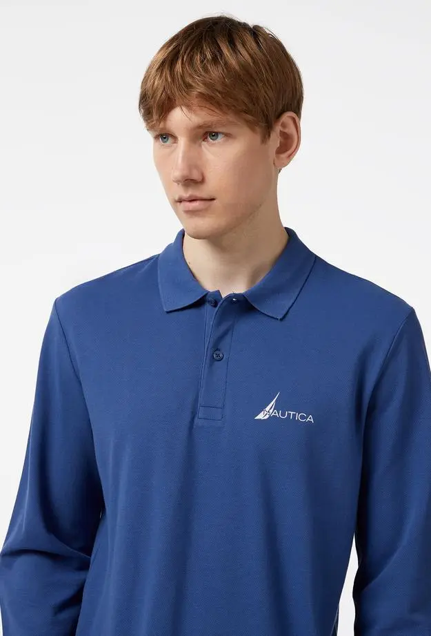Nautica Erkek Mavi Classic Fit Uzun Kollu Polo